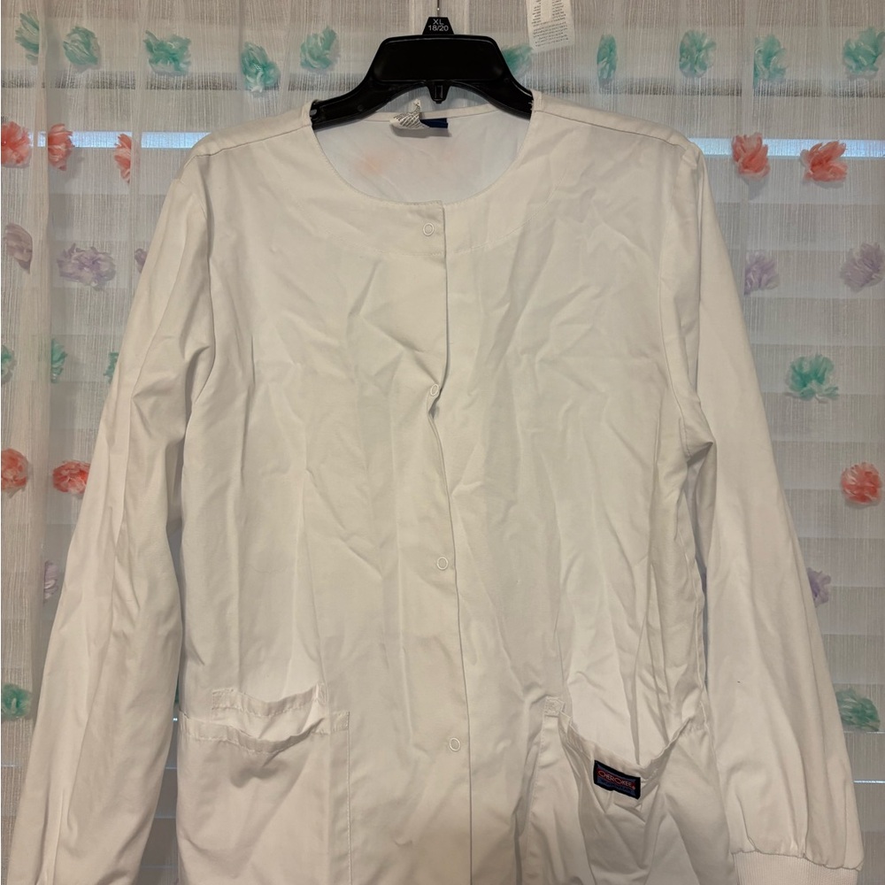 White Button-Up Scrub Top